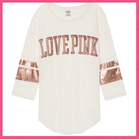 PINK Victoria's Secret Tops - •Victoria’s Secret PINK•Bling Boyfriend Jersey Tee